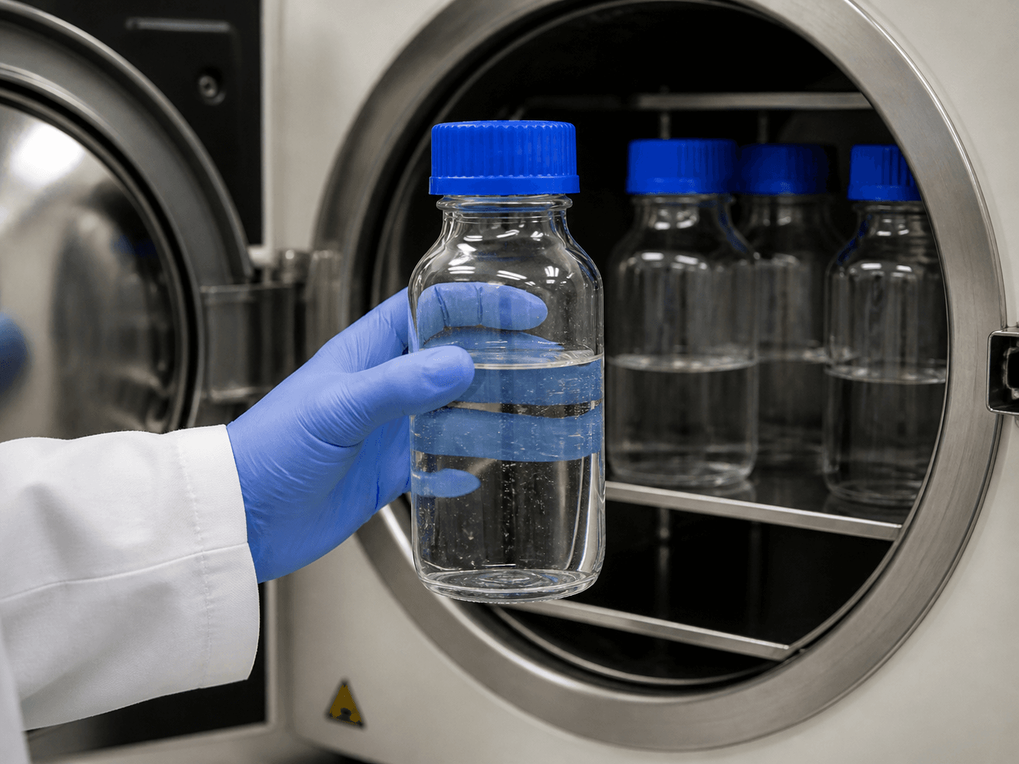 Blue Cap Storage Bottle used for bottles stored, autoclaved and reused in a media and solutions setting