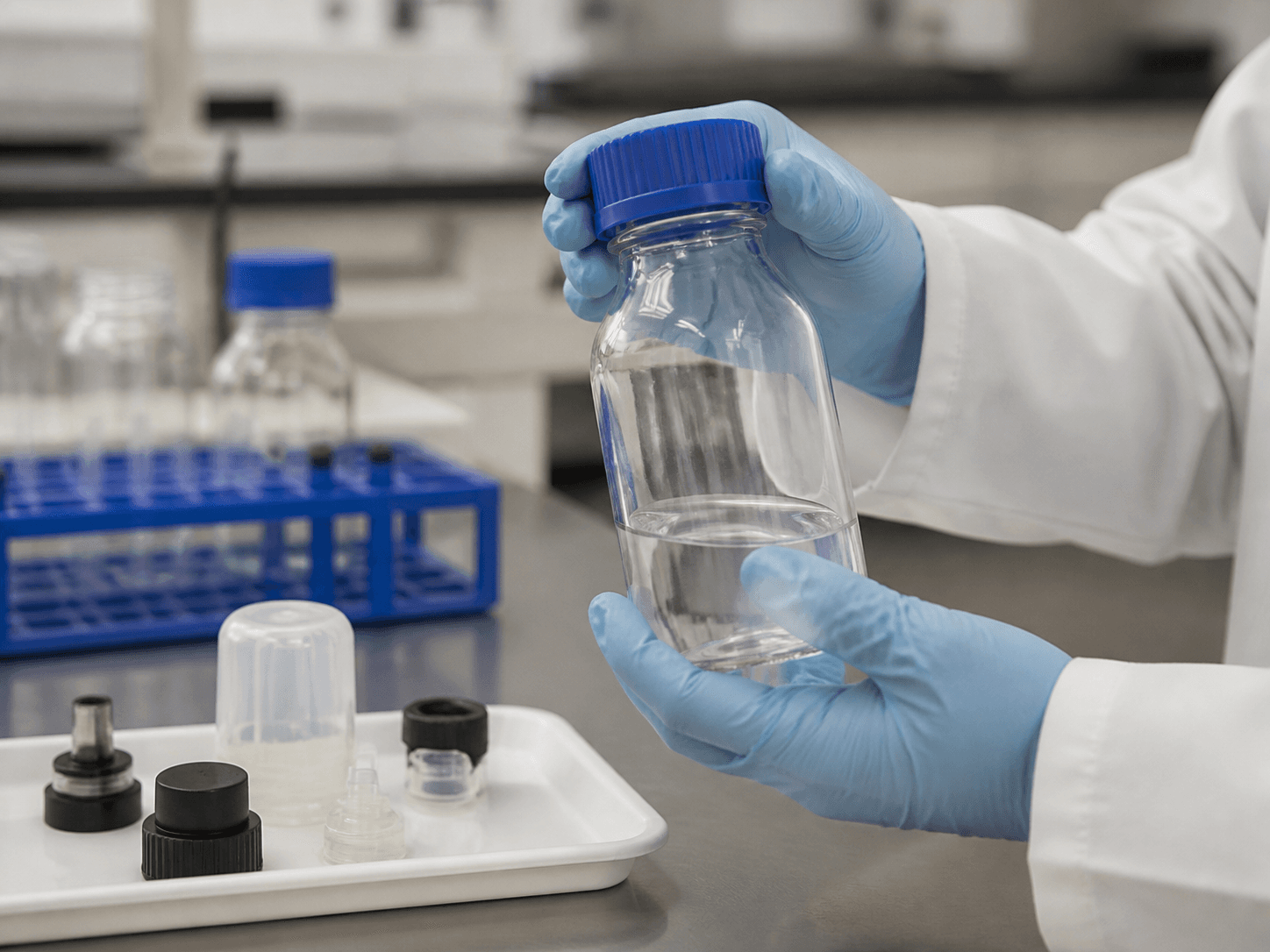 Blue Cap Storage Bottle used for accessories that change how it is used in a pouring and rings setting