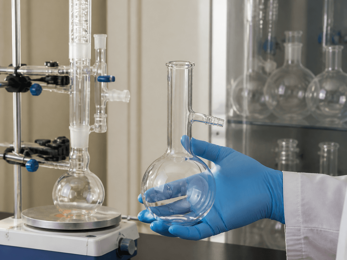 Distillation Flask used for one flask ordered into an existing set in a replacing broken glass setting