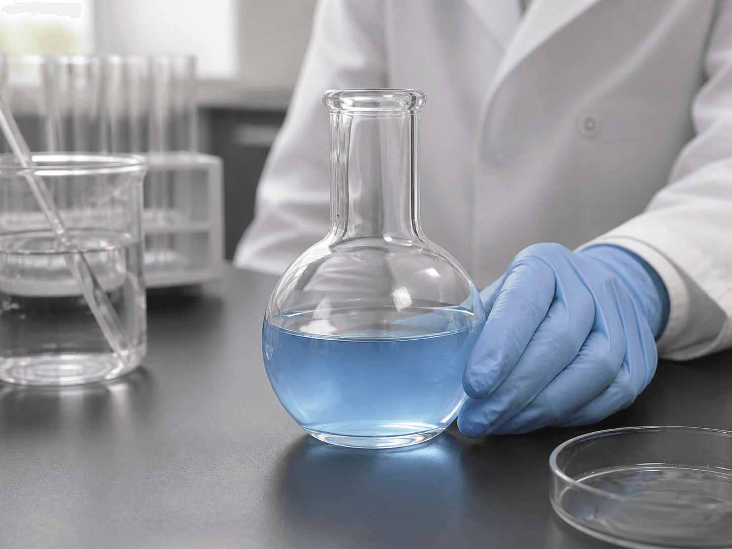 Flat-bottom Flask used for flasks used without a support ring in a bench work setting