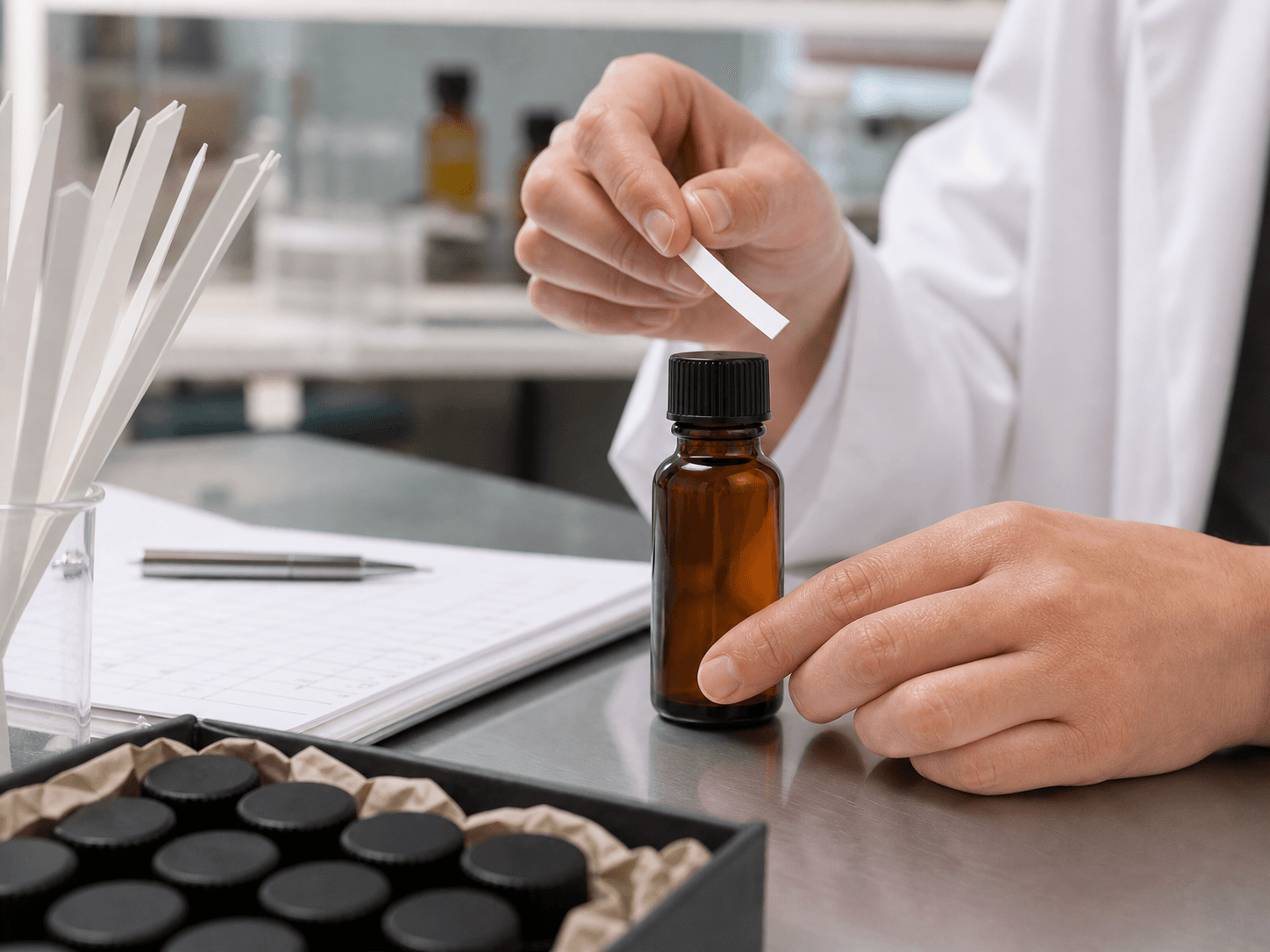 Flavor & Fragrance Bottle used for concentrates sent to customers for evaluation in a sample supply setting