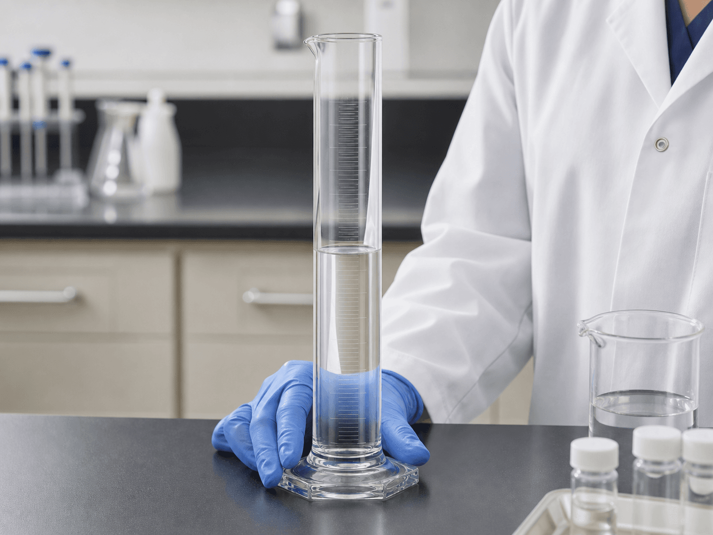 Graduated Cylinder used for volumes measured on a bench in a routine measurement setting