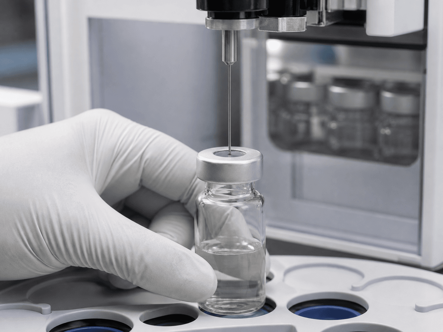 Headspace Vial used for vapor sampled by an autosampler needle in a volatile analysis setting