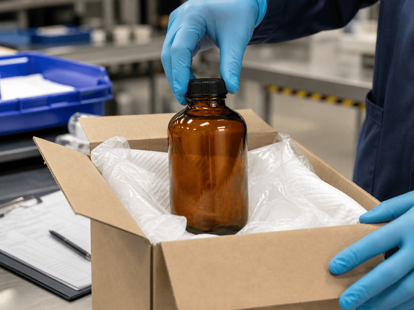 Industrial Chemical Bottle used for packaging that has to be approved in a transport rules setting