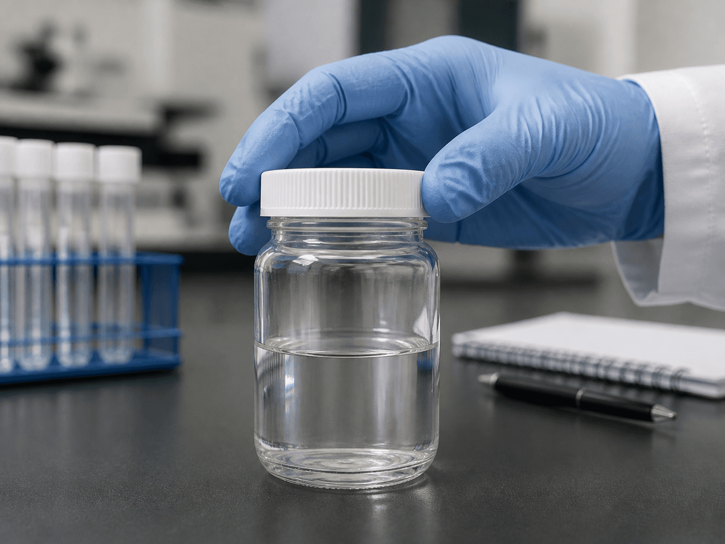 Specimen Bottle used for a container opened by whoever takes the sample in a trace-level testing setting