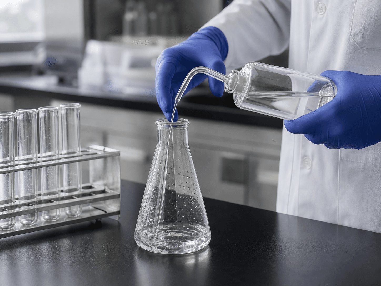 Wash Bottle used for rinsing every trace into the receiving vessel in a quantitative transfer setting