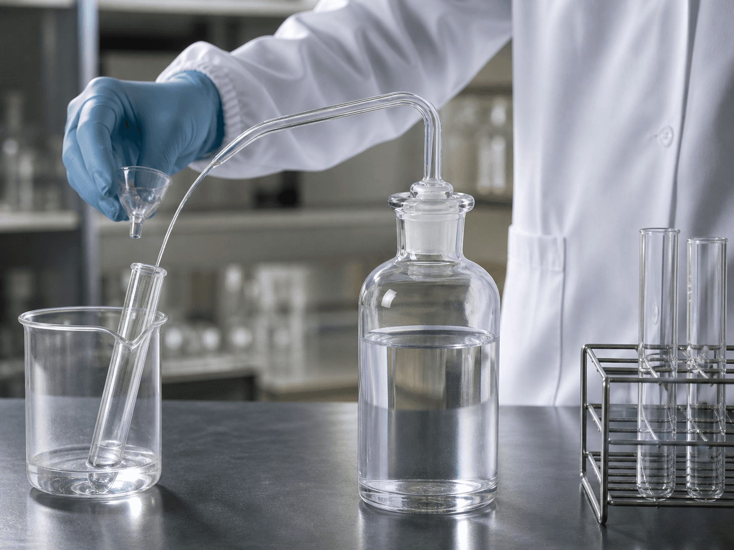 Wash Bottle used for glass where a polymer bottle would fail in a solvent compatibility setting