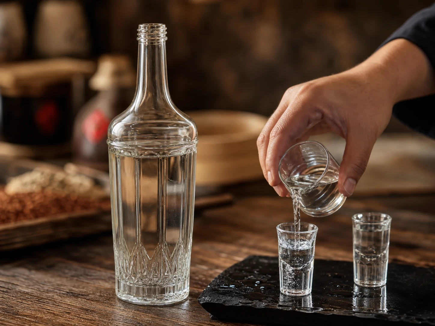 Bouteille pour baijiu avec fermeture destinée à un distillat fortement alcoolisé