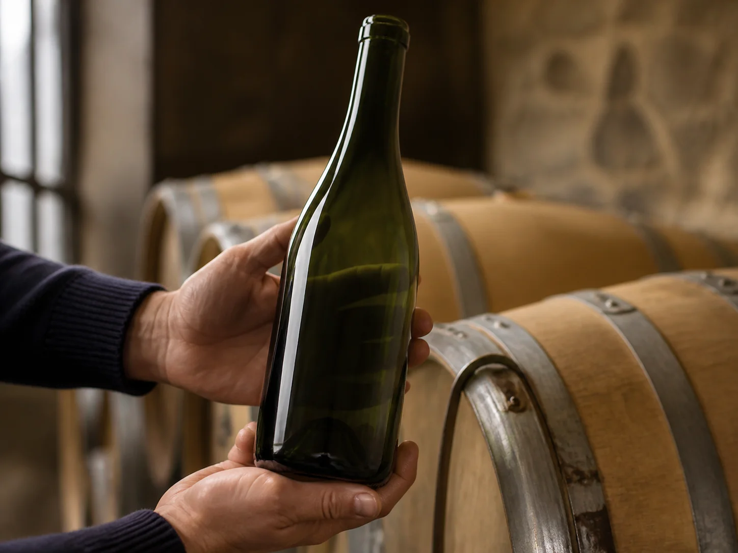 Bouteille bourguignonne en verre plus lourd pour des vins de réserve haut de gamme