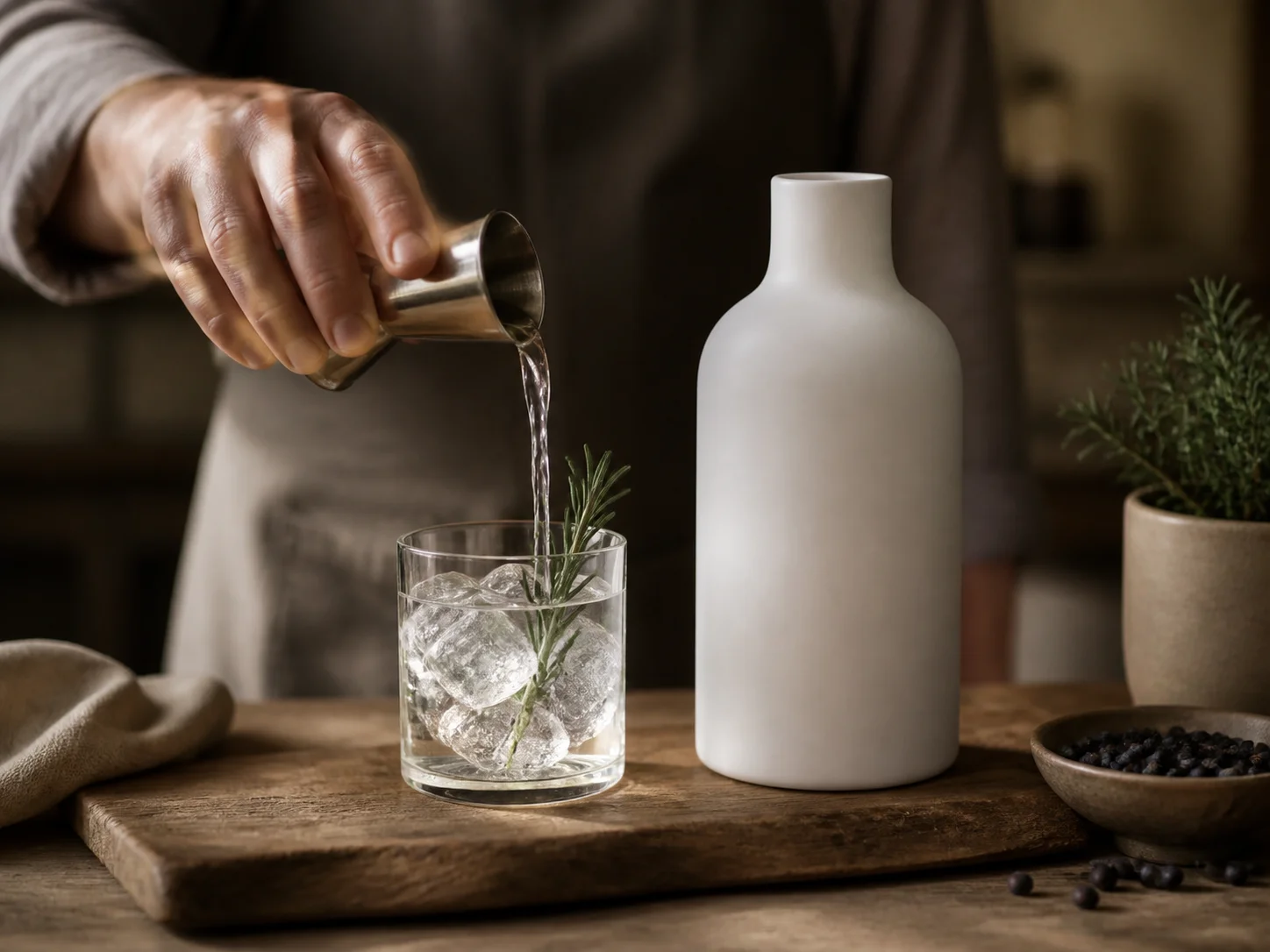 Bouteille à décor céramique d’aspect patrimonial pour un positionnement artisanal