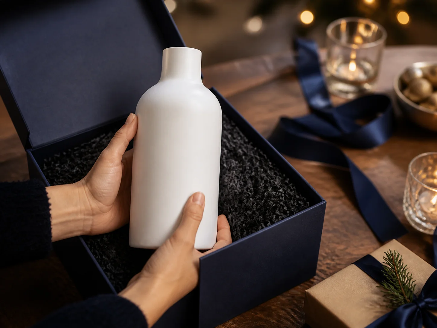 Bouteille à décor céramique pour une édition limitée ou un emballage de présentation saisonnier