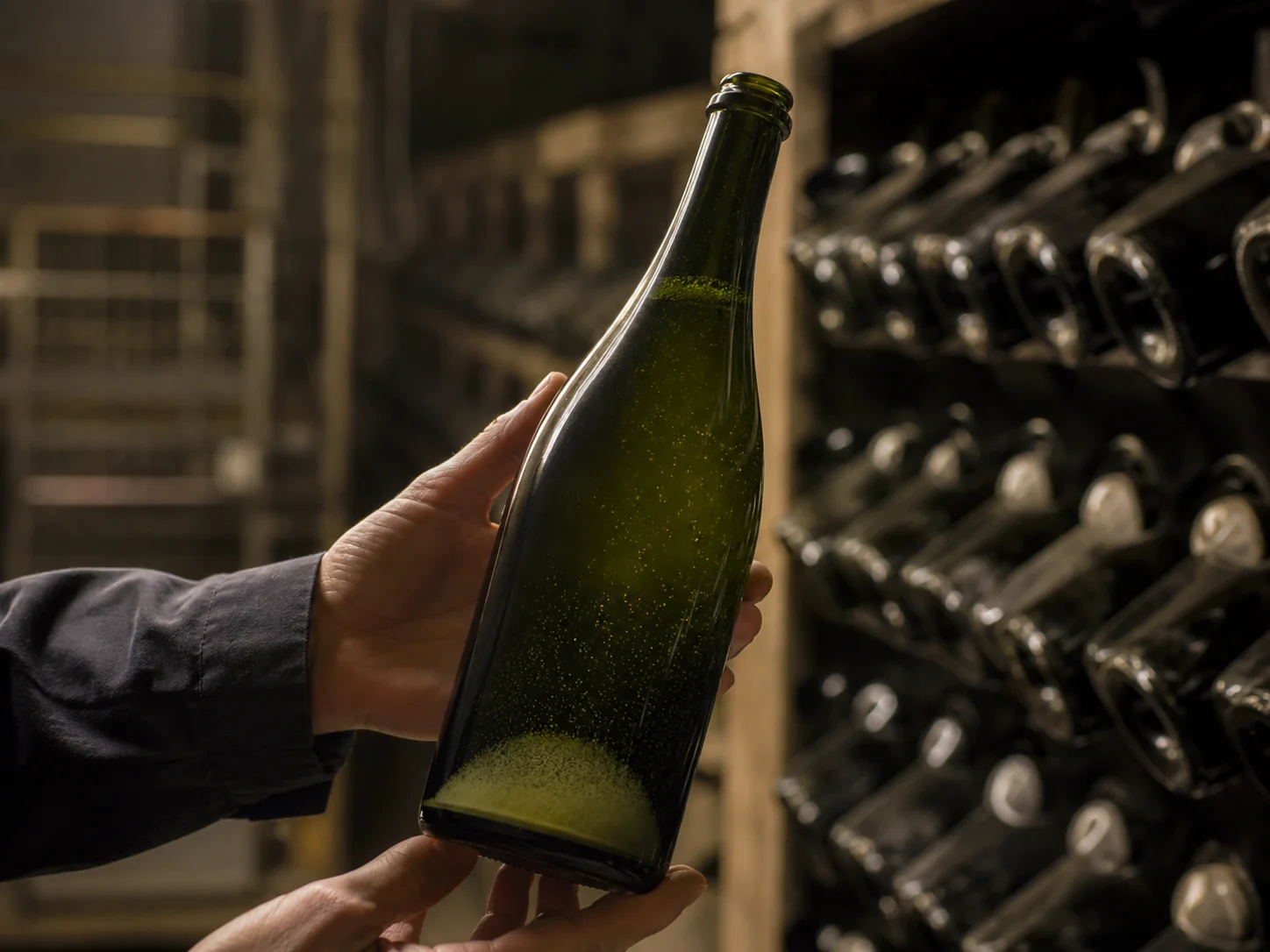 Bouteille de champagne pour un vin fermenté et élevé sur lies selon la méthode traditionnelle