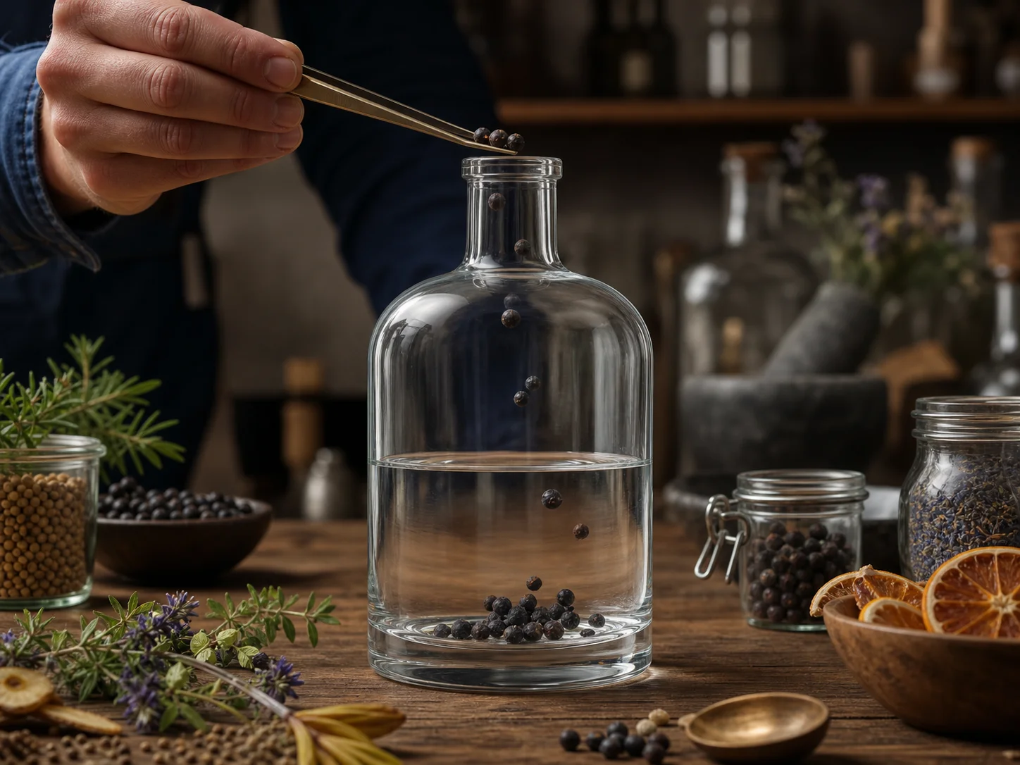 Bouteille de gin racontant une histoire botanique pour un gin artisanal