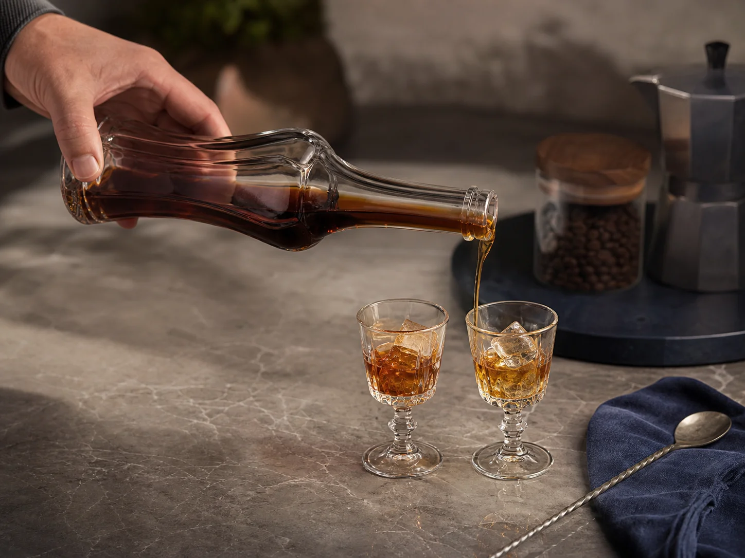Bouteille pour verser de petites doses de liqueur sucrée