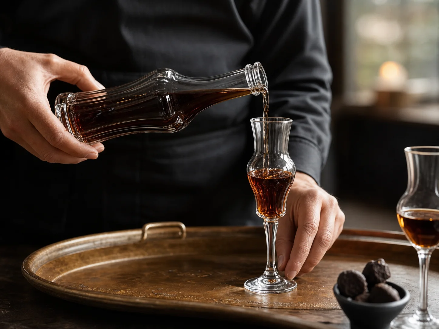 Bouteille pour liqueur avec relief et texture intégrés au verre décoratif