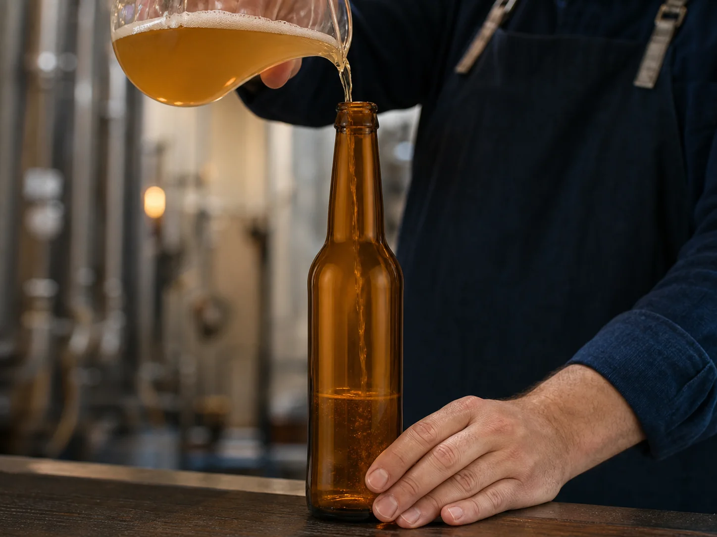 Bouteille de bière long neck avec étiquette de col au-dessus d’une étiquette sur le corps, pour l’identité de gamme
