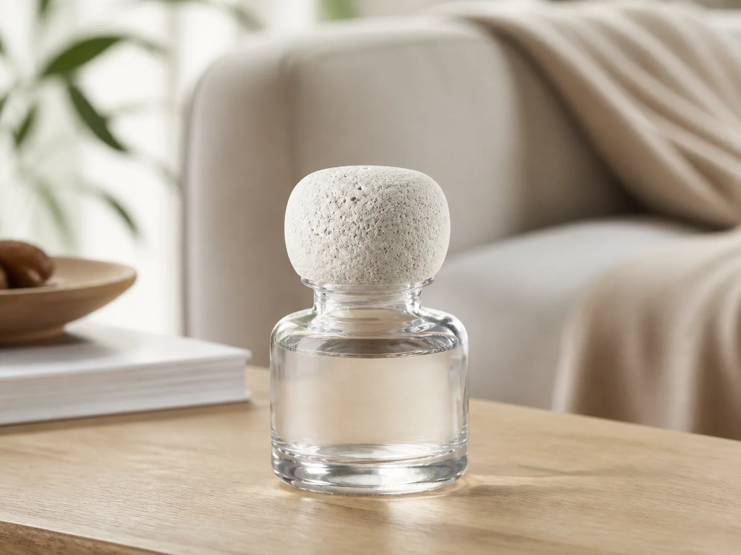 Flacon pour diffuseur à pierre aromatique utilisé pour diffuser un parfum sans tiges ni chaleur, par évaporation passive