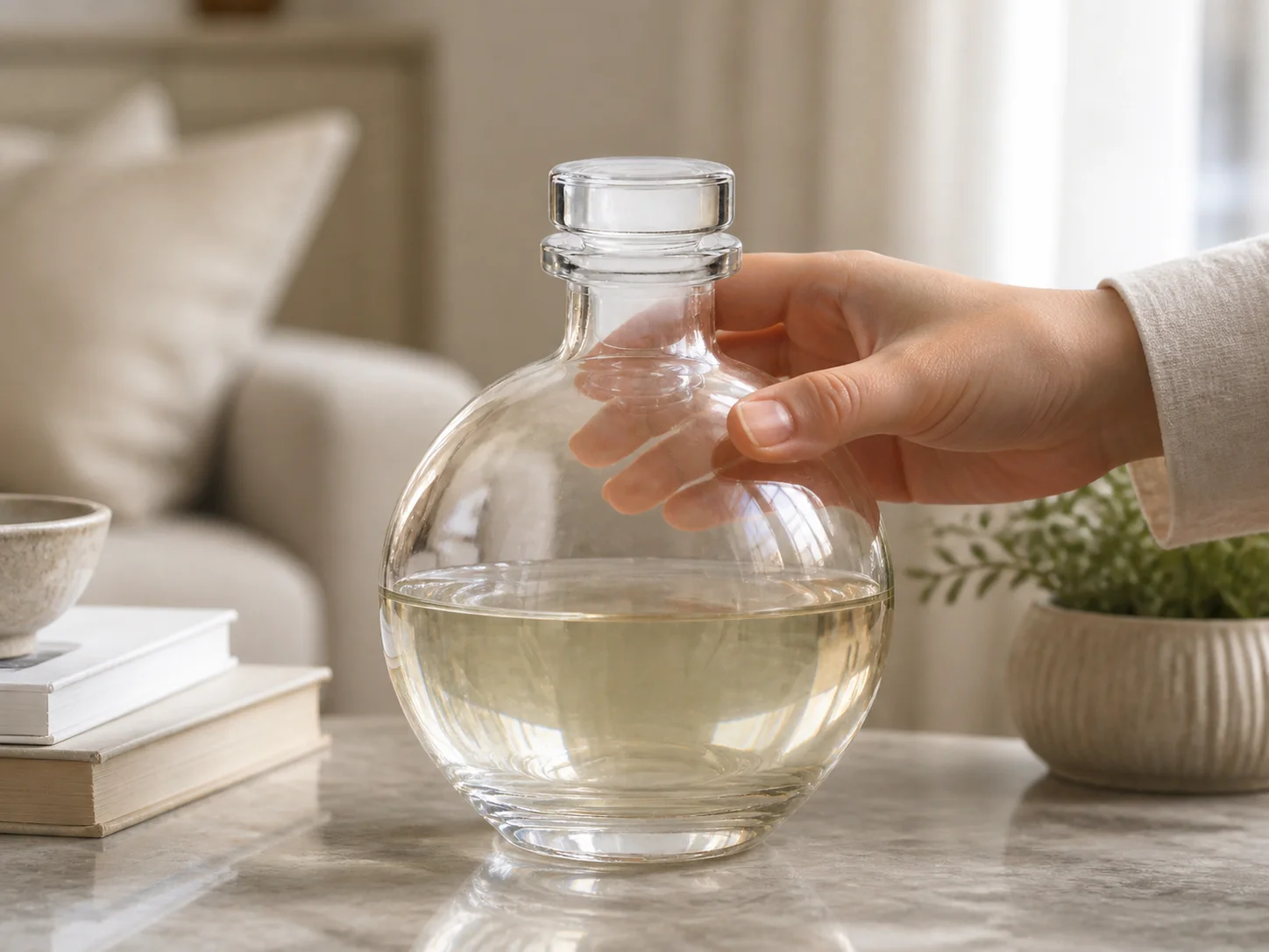 Flacon pour diffuseur sans flamme contenant un liquide conçu pour durer plusieurs mois