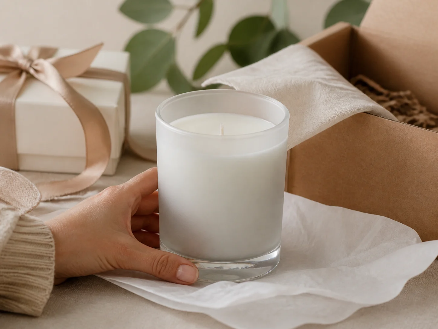 Pot à bougie en verre dépoli pour des collections neutres et des cadeaux