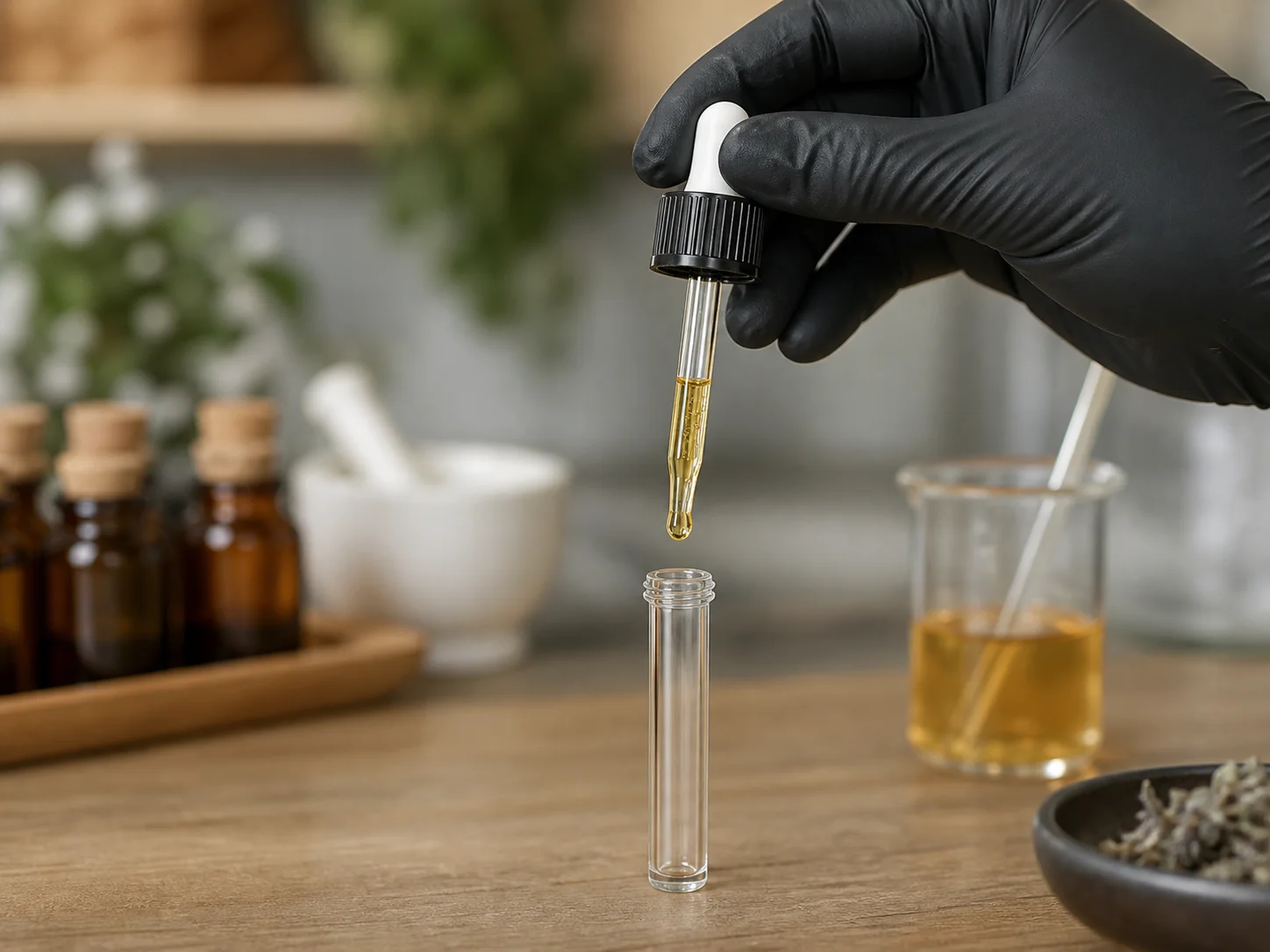 Élastomère de la poire d’un ensemble compte-gouttes au contact de la formule