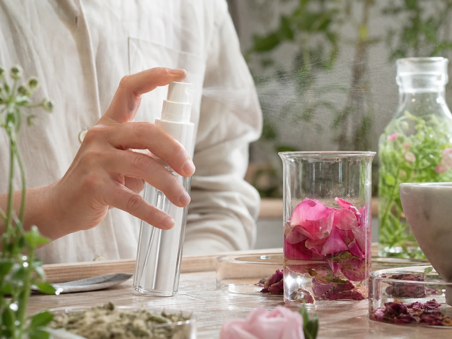 Vaporisateur à brume fine utilisé pour des sprays formulés avec des extraits végétaux