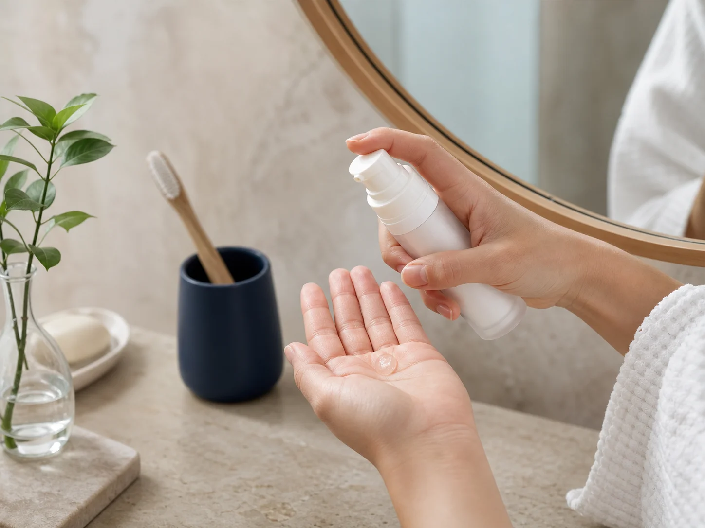 Flacon airless pour sérum utilisé pour des formules à faible teneur en conservateurs et des systèmes minimalistes, dans un contexte de formulation épurée