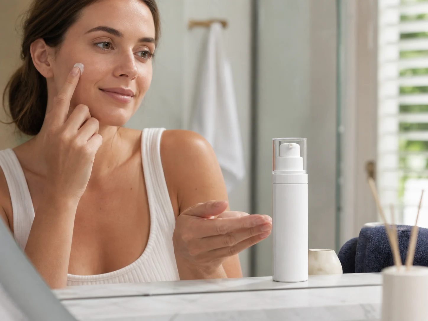 Flacon airless tout-en-un pour lotion utilisé pour des lotions visage et corps, dans un contexte d’hydratation quotidienne