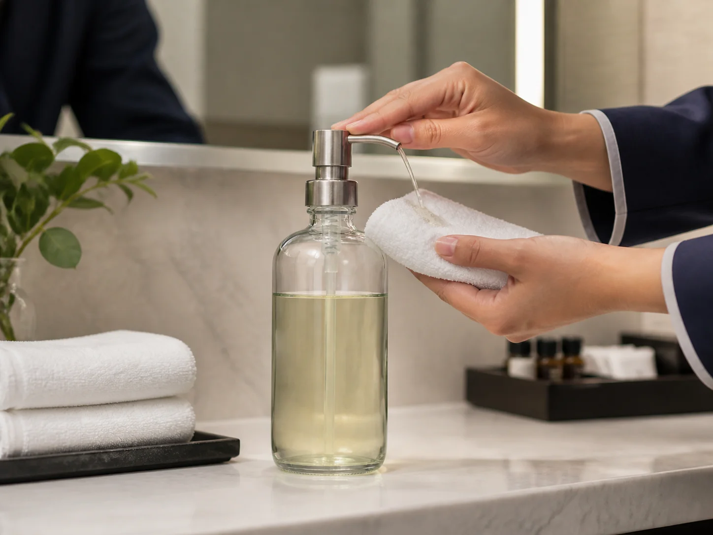 Flacon de gel douche utilisé dans les salles de bains d’hôtel et comme produit d’accueil de spa
