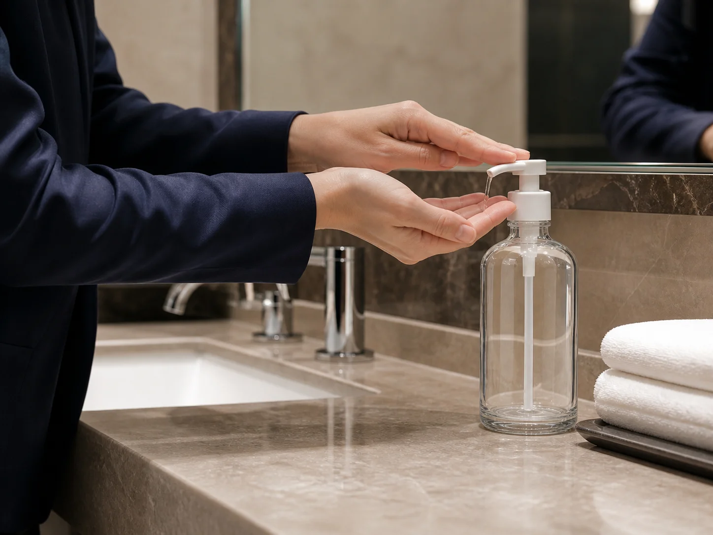 Flacon de savon pour les mains utilisé dans des hôtels, restaurants et sanitaires collectifs