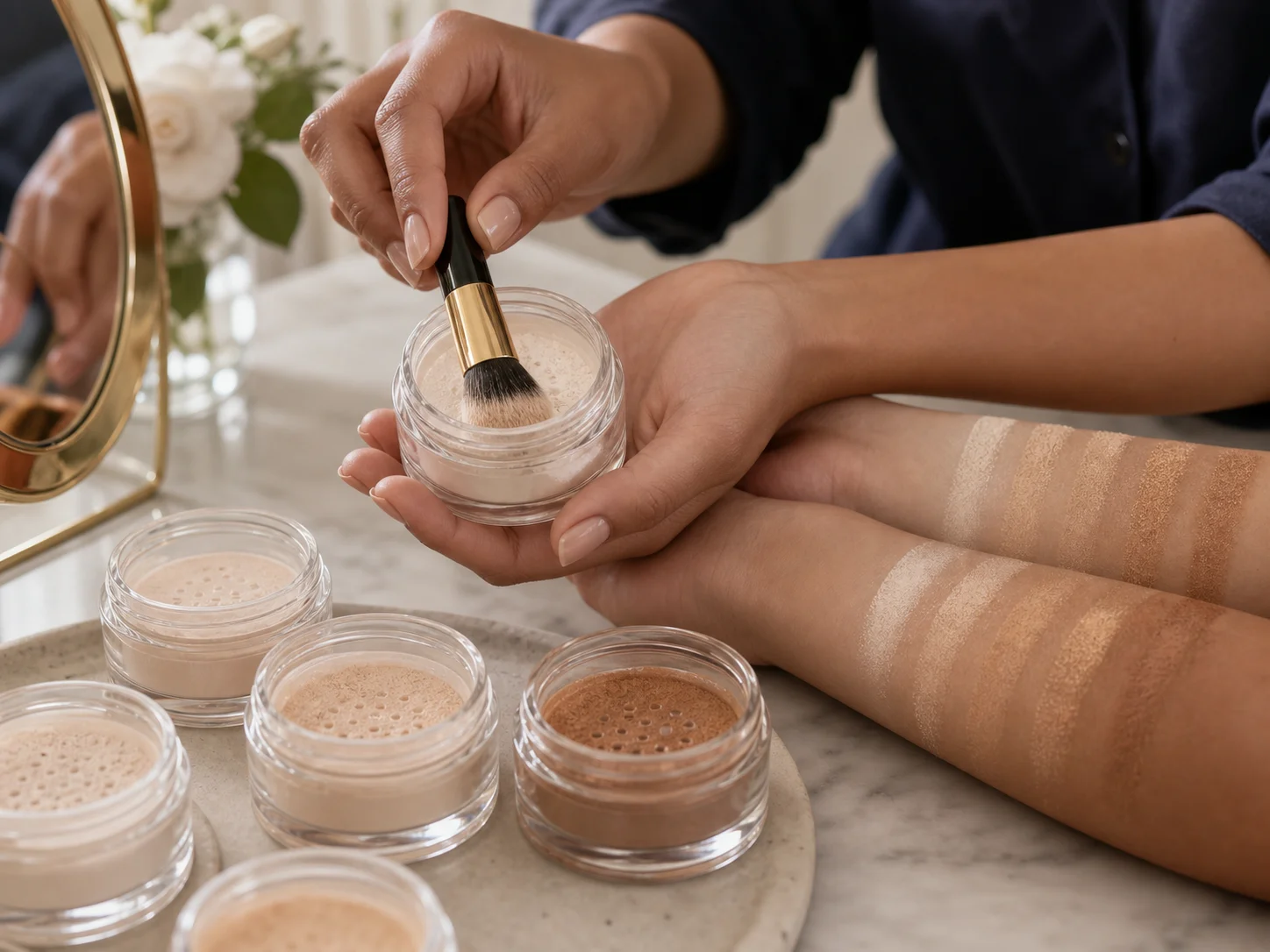 Pot de poudre pour le teint adaptée à différentes carnations