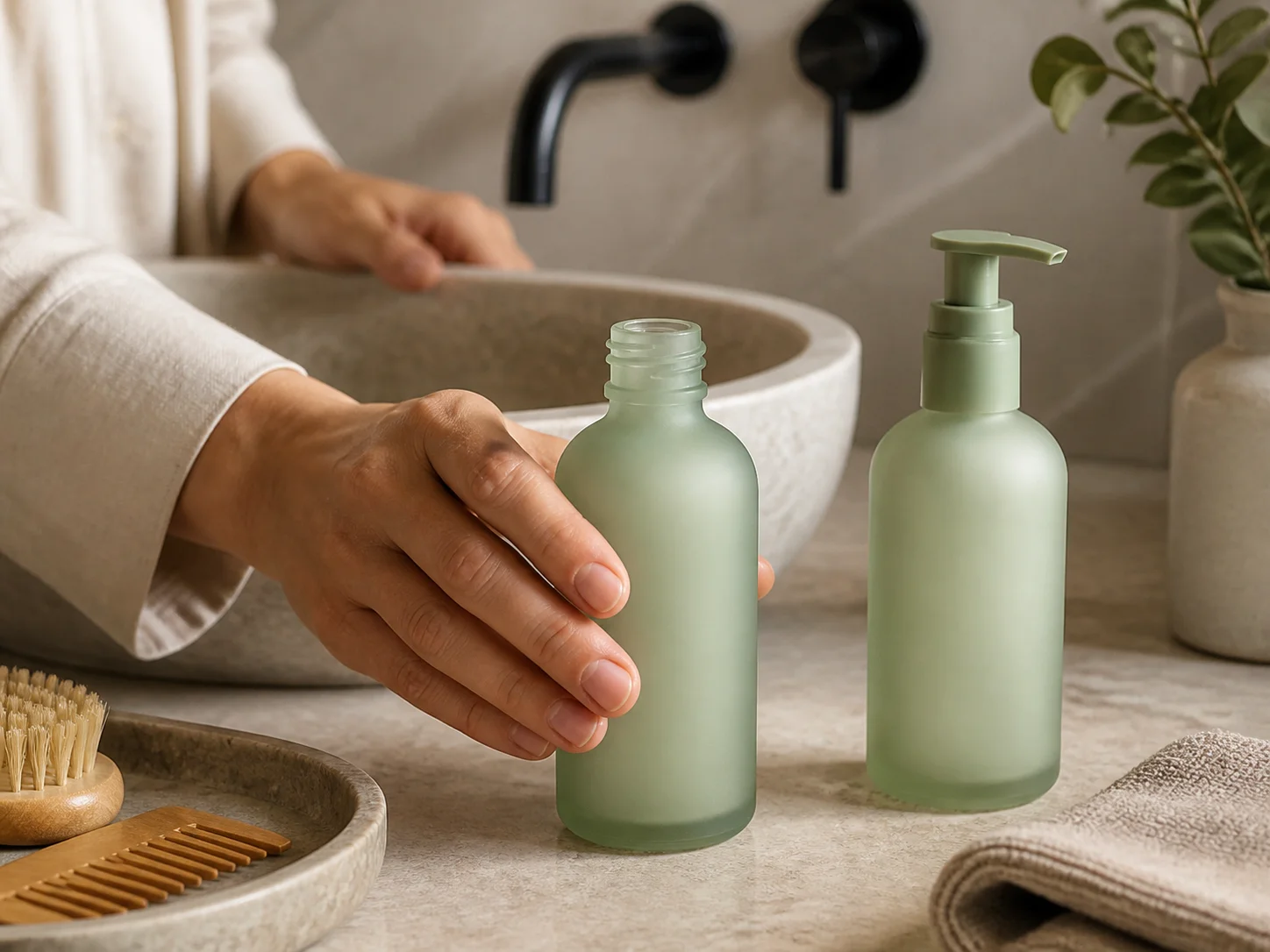Matte Colored Glass Bottle used for color-coded product families in a range coding setting