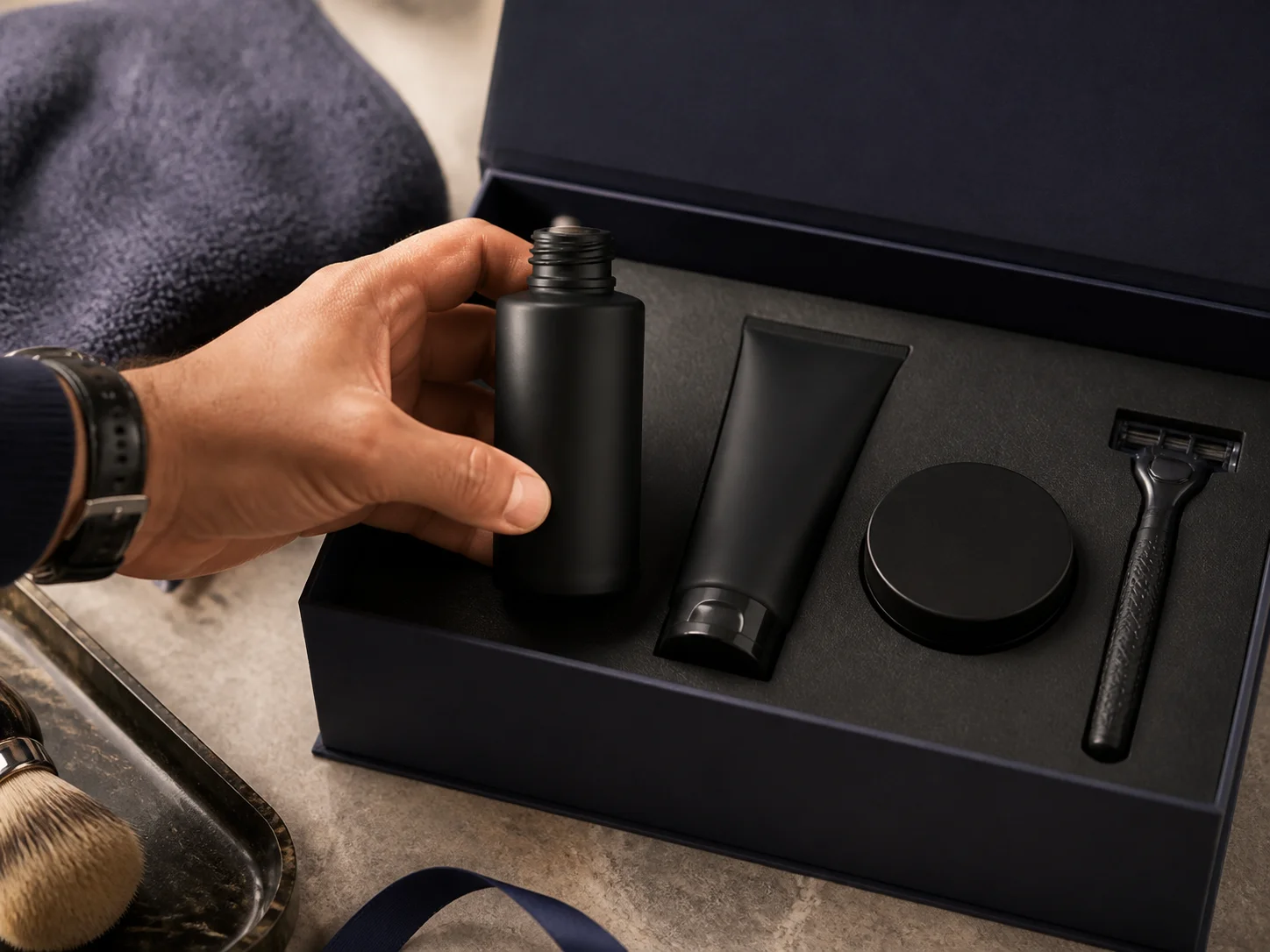 Illustration d’utilisation de Flacon sombre givré pour homme