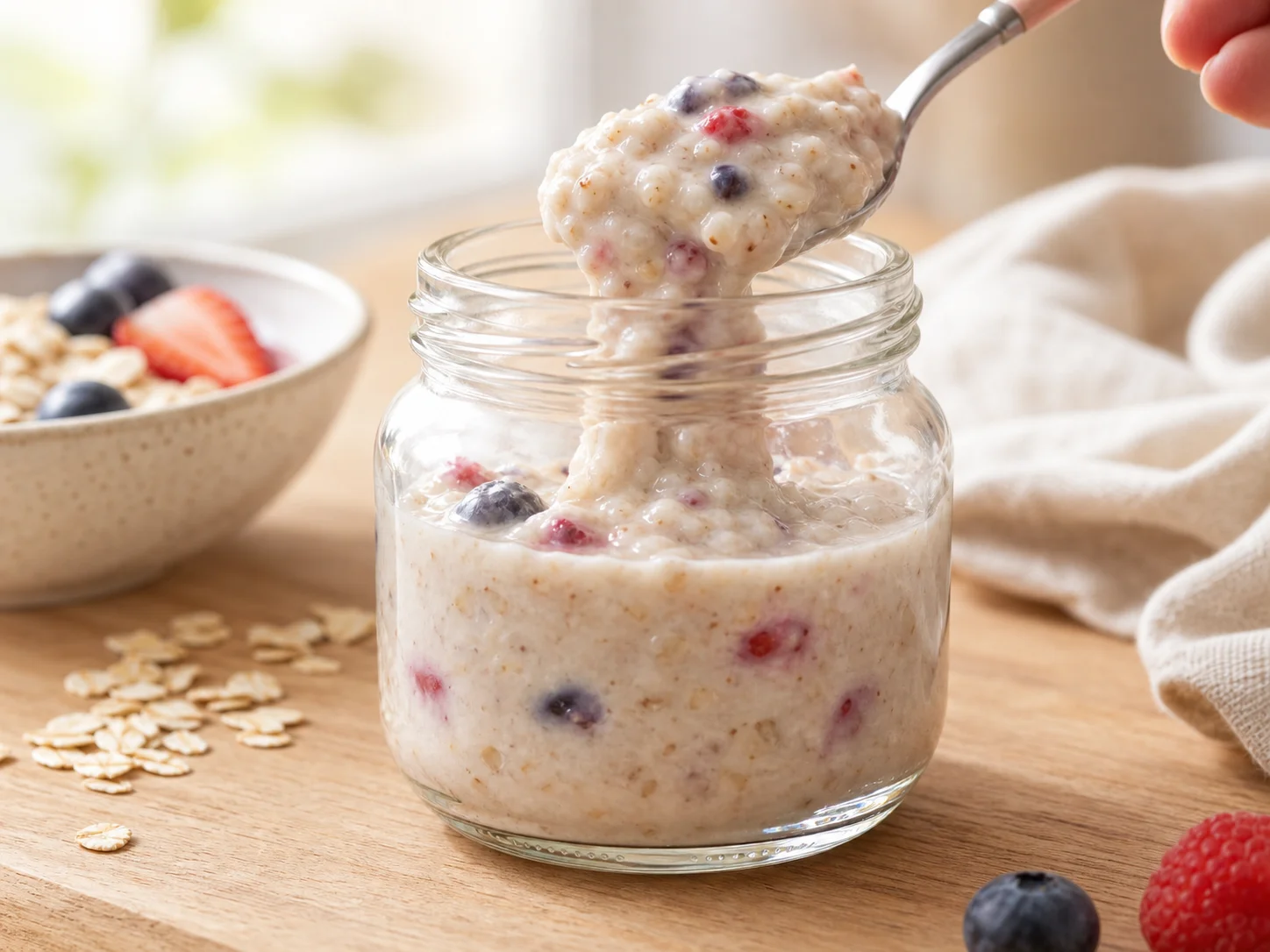 Pot pour aliments pour bébé utilisé pour des bouillies, crèmes et mélanges de fruits et céréales, dans le contexte de céréales et desserts à la cuillère