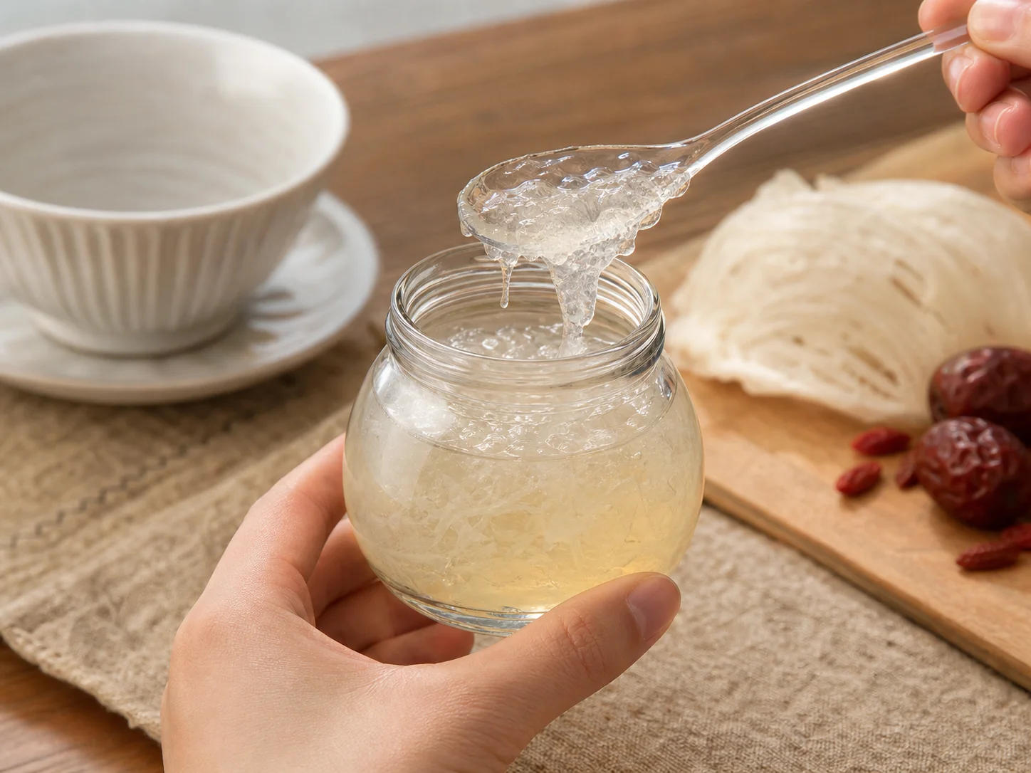 Pot pour nids de salangane utilisé pour une boisson tonique aux filaments fins, dans une présentation de boisson prête à boire