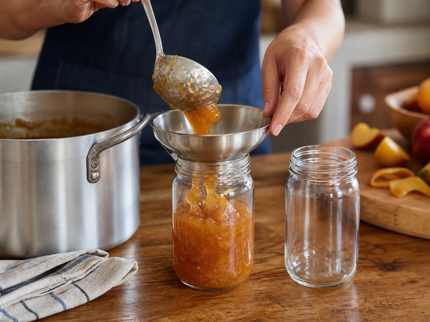Pot de conserve à large ouverture utilisé pour les confitures, gelées, beurres de fruits et chutneys, dans un contexte de conserves acides