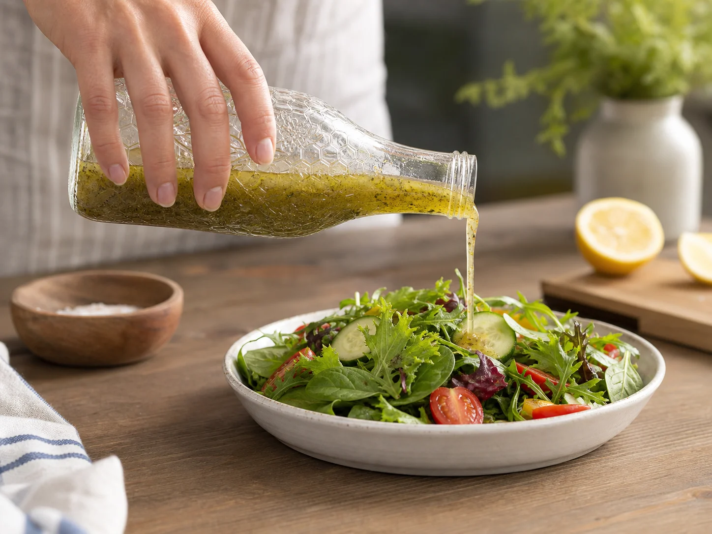 Bouteille de sauce à relief moulé utilisée pour des vinaigrettes, marinades et condiments fluides, dans un contexte de sauces de table