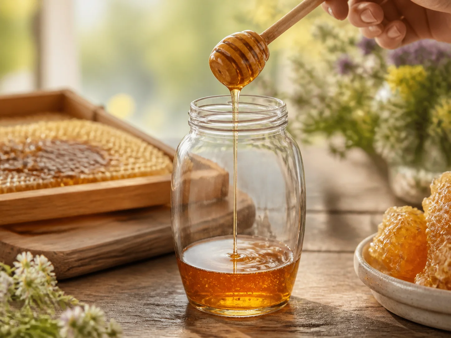Pot de miel de variété, cru ou local dans une gamme valorisant l’origine