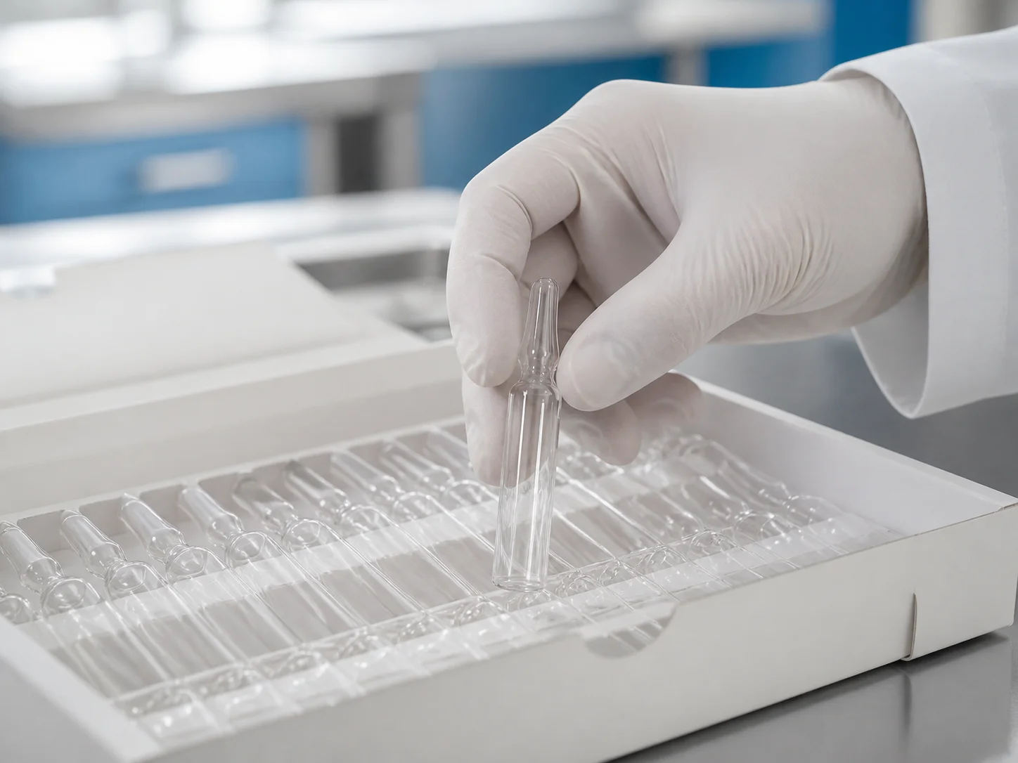 Ampoule utilisée comme conditionnement primaire protégé, dans un circuit de distribution maîtrisé