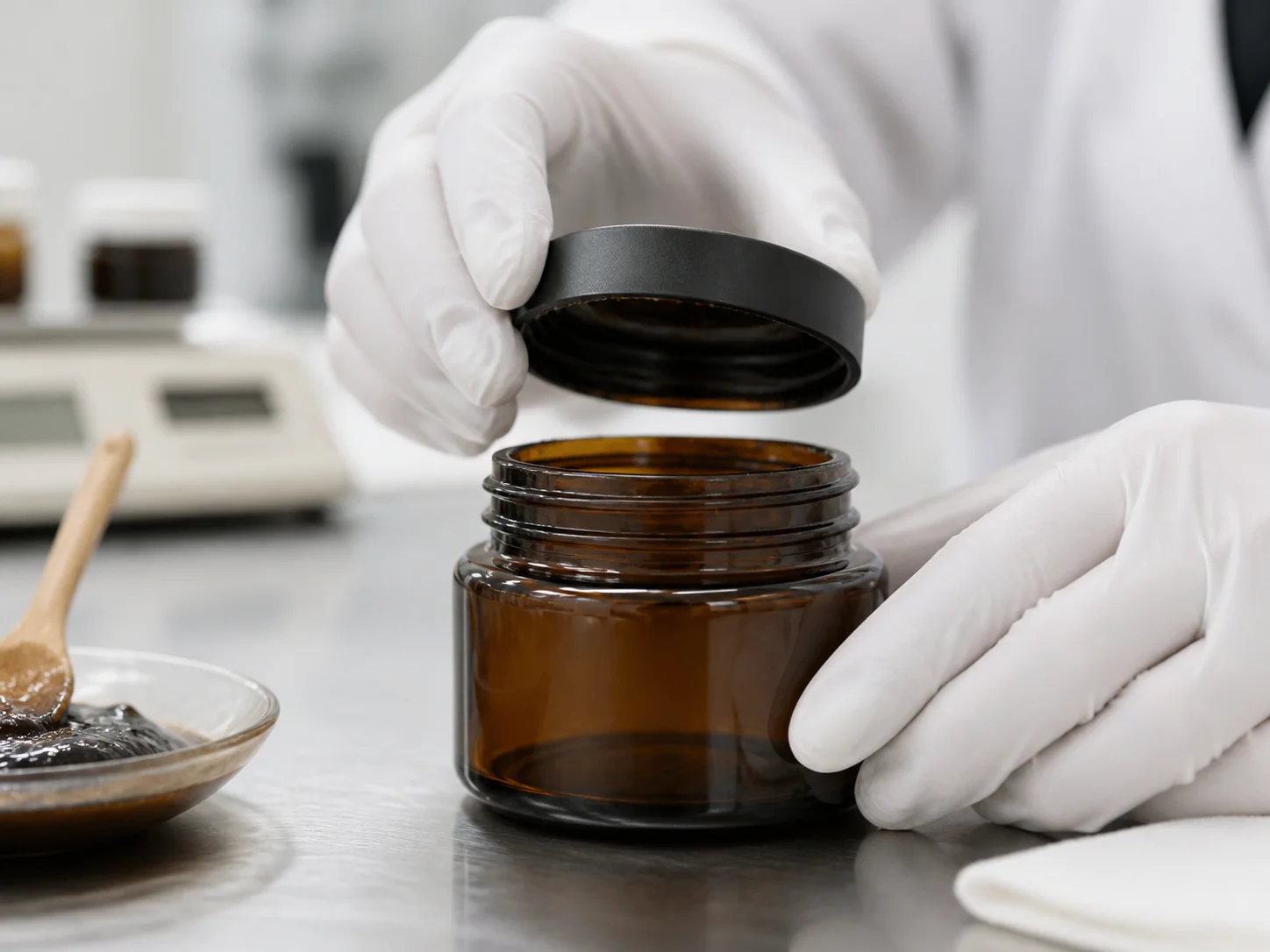 Pot pour pâte à base de plantes refermé malgré des résidus sur le bord
