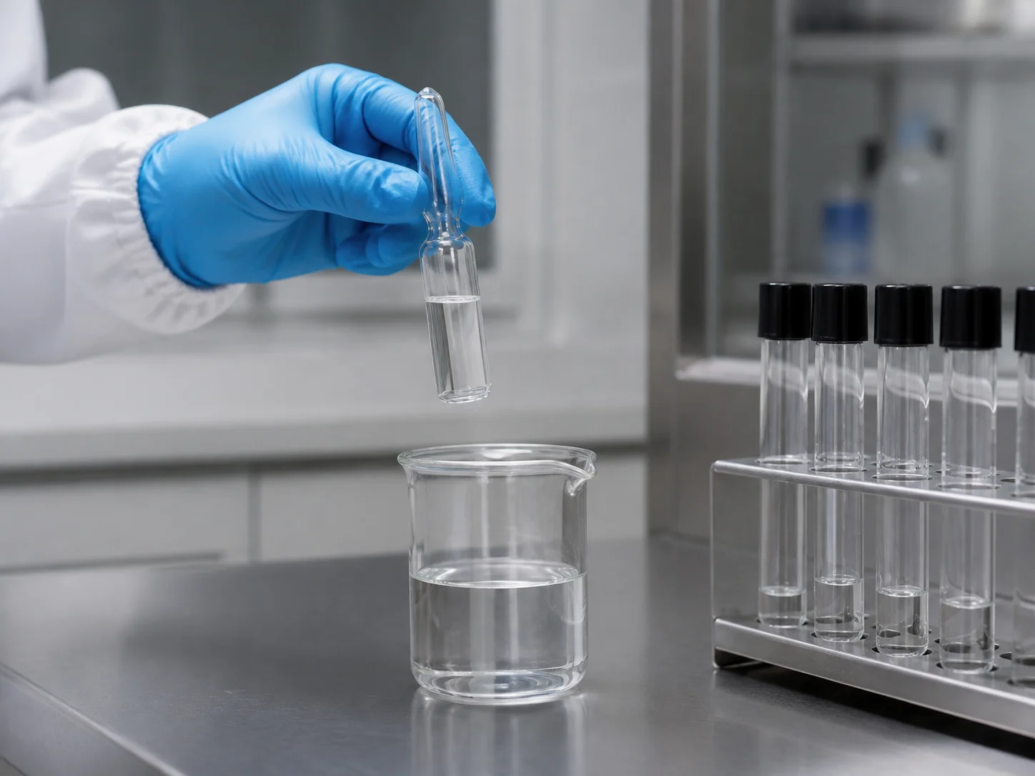 Ampoule pour produits chimiques ouverte une seule fois afin d’en transférer la totalité du contenu lors d’un usage unique
