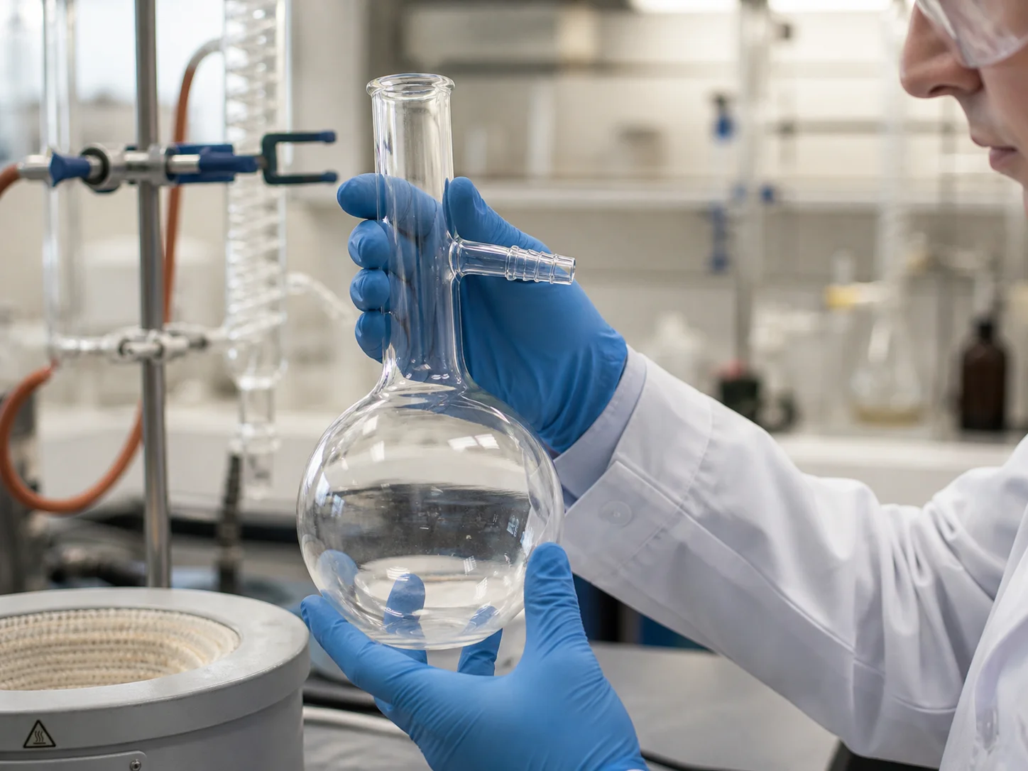 Ballon de distillation réutilisé chaque semaine pendant des années pour des distillations répétées